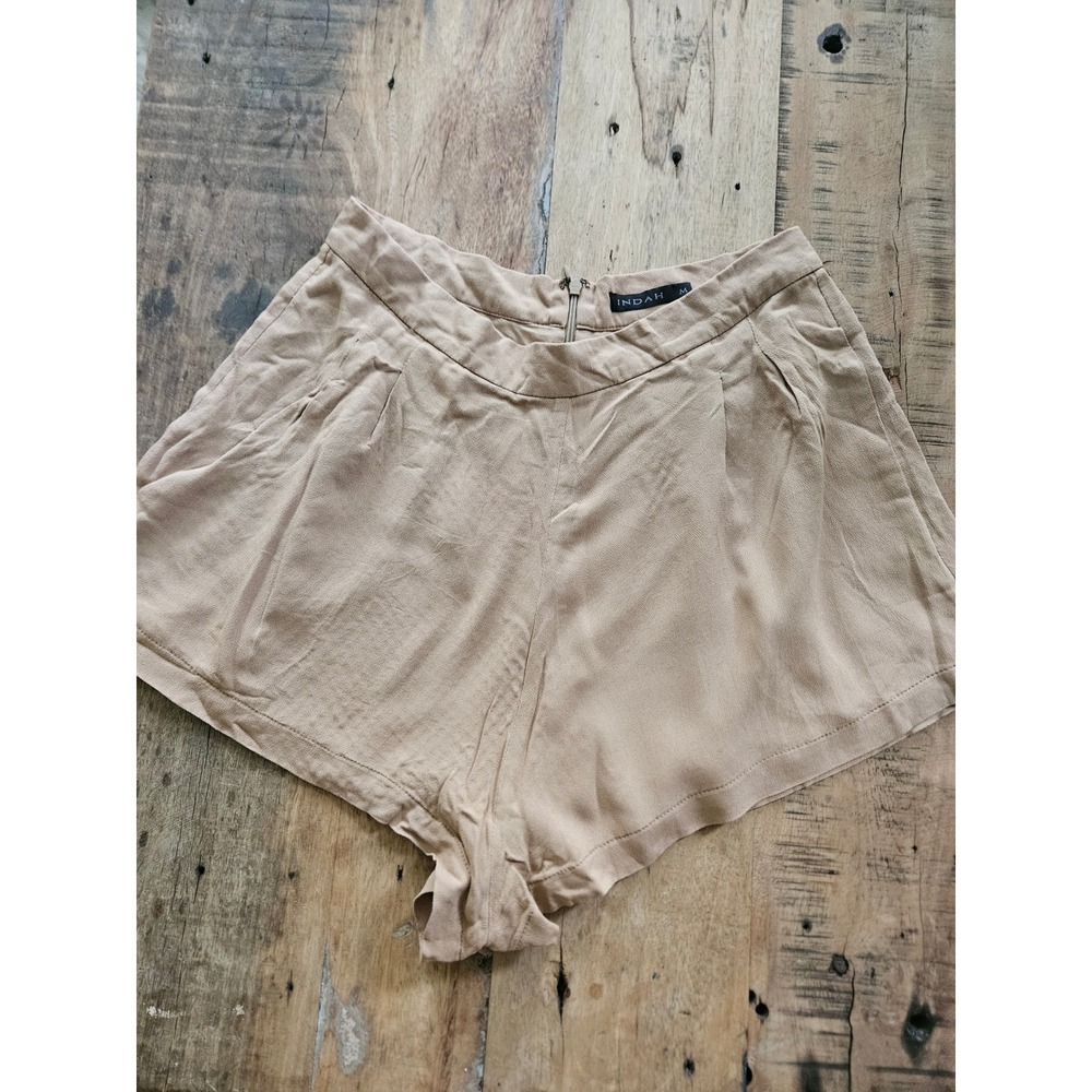 Indah Tan High Waisted Pleated Shorts Beige Flowy Summer Boho Size Medium